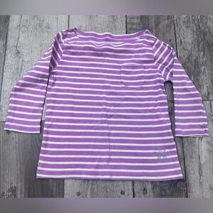 Mini Boden 3/4 Sleeve Purple Stripe Tee Dog Stretch 5-6 Years